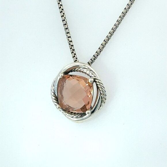 David Yurman Morganite Infinity Necklace 18" 14 mm Sterling Silver Estate DY681 - Picture 8 of 9